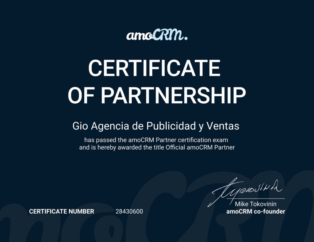 Certificate amoCRM GIO